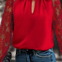 Kadın Uzun Kollu Göğüs Pencere Detay Yaka Boğazlı Kolları Tüllü Sandy Bluz, 23971 Kadın Uzun Kollu Göğüs Pencere Detay Yaka Boğazlı Kolları Tüllü Sandy Bluz, 23971