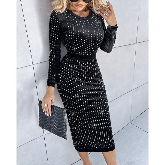 Kadın Uzun Kollu Bisiklet Yaka Taşlı Midi Kadife Elbise , 28707 Kadın Uzun Kollu Bisiklet Yaka Taşlı Midi Kadife Elbise , 28707