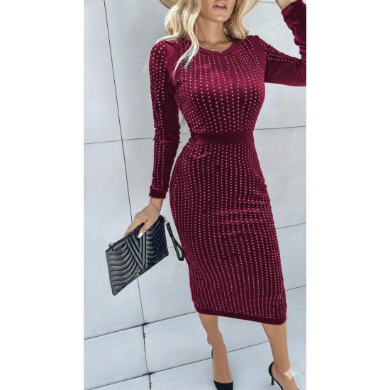 Kadın Uzun Kollu Bisiklet Yaka Taşlı Midi Kadife Elbise , 28706 Kadın Uzun Kollu Bisiklet Yaka Taşlı Midi Kadife Elbise , 28706