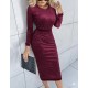 Kadın Uzun Kollu Bisiklet Yaka Taşlı Midi Kadife Elbise , 28706 Kadın Uzun Kollu Bisiklet Yaka Taşlı Midi Kadife Elbise , 28706