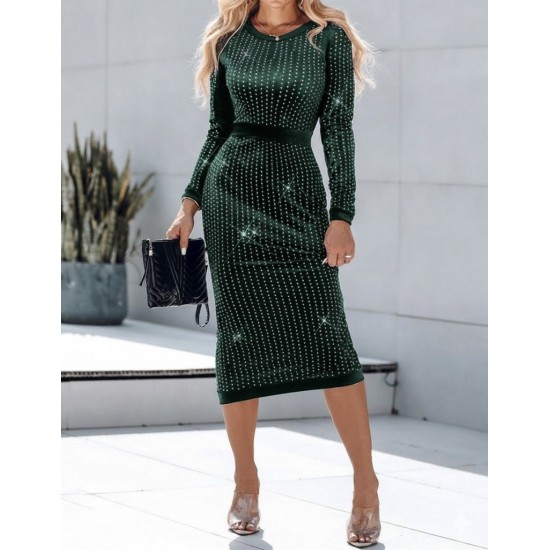 Kadın Uzun Kollu Bisiklet Yaka Taşlı Midi Kadife Elbise , 28705 Kadın Uzun Kollu Bisiklet Yaka Taşlı Midi Kadife Elbise , 28705