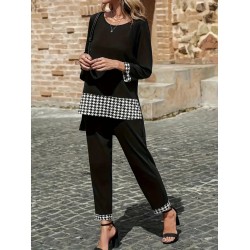 Kadın Uzun Kollu Yuvarlak Yakalı Kaz Ayağı Detaylı Viskon Iki Iplik Bluz Ve Pantolon Ikili Takım , 28717 Kadın Uzun Kollu Yuvarlak Yakalı Kaz Ayağı Detaylı Viskon Iki Iplik Bluz Ve Pantolon Ikili Takım , 28717