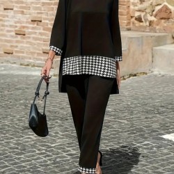 Kadın Uzun Kollu Yuvarlak Yakalı Kaz Ayağı Detaylı Viskon Iki Iplik Bluz Ve Pantolon Ikili Takım , 28717 Kadın Uzun Kollu Yuvarlak Yakalı Kaz Ayağı Detaylı Viskon Iki Iplik Bluz Ve Pantolon Ikili Takım , 28717