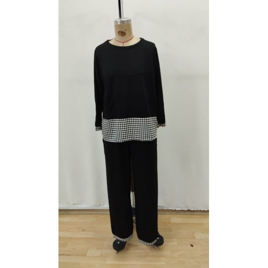 Kadın Uzun Kollu Yuvarlak Yakalı Kaz Ayağı Detaylı Viskon Iki Iplik Bluz Ve Pantolon Ikili Takım , 28717 Kadın Uzun Kollu Yuvarlak Yakalı Kaz Ayağı Detaylı Viskon Iki Iplik Bluz Ve Pantolon Ikili Takım , 28717