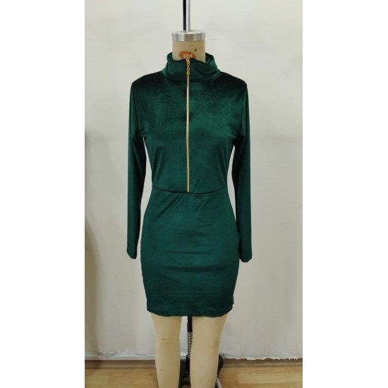 Kadın Uzun Kollu Balıkçı Yaka Yakadan Göğüse Kadar Fermuar Detaylı Mini Kadife Elbise, 28716 Kadın Uzun Kollu Balıkçı Yaka Yakadan Göğüse Kadar Fermuar Detaylı Mini Kadife Elbise, 28716