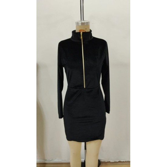 Kadın Uzun Kollu Balıkçı Yaka Yakadan Göğüse Kadar Fermuar Detaylı Mini Kadife Elbise, 28715 Kadın Uzun Kollu Balıkçı Yaka Yakadan Göğüse Kadar Fermuar Detaylı Mini Kadife Elbise, 28715