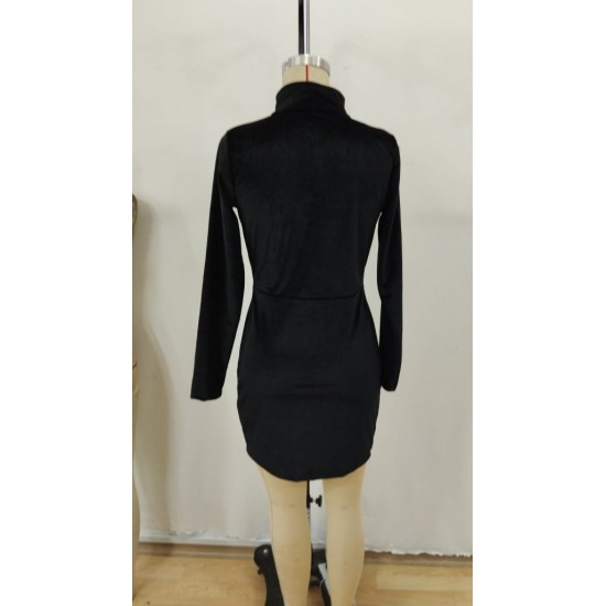 Kadın Uzun Kollu Balıkçı Yaka Yakadan Göğüse Kadar Fermuar Detaylı Mini Kadife Elbise, 28715 Kadın Uzun Kollu Balıkçı Yaka Yakadan Göğüse Kadar Fermuar Detaylı Mini Kadife Elbise, 28715