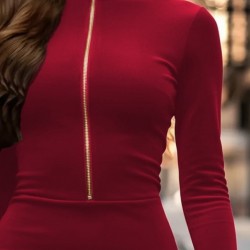 Kadın Uzun Kollu Balıkçı Yaka Yakadan Göğüse Kadar Fermuar Detaylı Mini Kadife Elbise, 28714