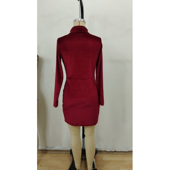 Kadın Uzun Kollu Balıkçı Yaka Yakadan Göğüse Kadar Fermuar Detaylı Mini Kadife Elbise, 28714 Kadın Uzun Kollu Balıkçı Yaka Yakadan Göğüse Kadar Fermuar Detaylı Mini Kadife Elbise, 28714