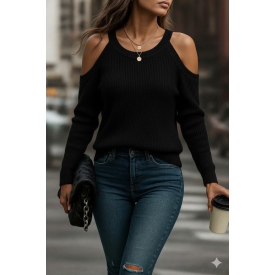 Kadın Uzun Kollu Omuzlardan Açık Askılı Yuvarlak Yaka Triko Bluz , 28729 Kadın Uzun Kollu Omuzlardan Açık Askılı Yuvarlak Yaka Triko Bluz , 28729