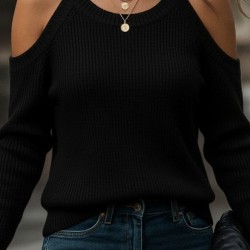 Kadın Uzun Kollu Omuzlardan Açık Askılı Yuvarlak Yaka Triko Bluz , 28729 Kadın Uzun Kollu Omuzlardan Açık Askılı Yuvarlak Yaka Triko Bluz , 28729