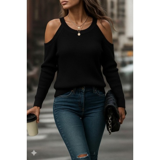 Kadın Uzun Kollu Omuzlardan Açık Askılı Yuvarlak Yaka Triko Bluz , 28729 Kadın Uzun Kollu Omuzlardan Açık Askılı Yuvarlak Yaka Triko Bluz , 28729