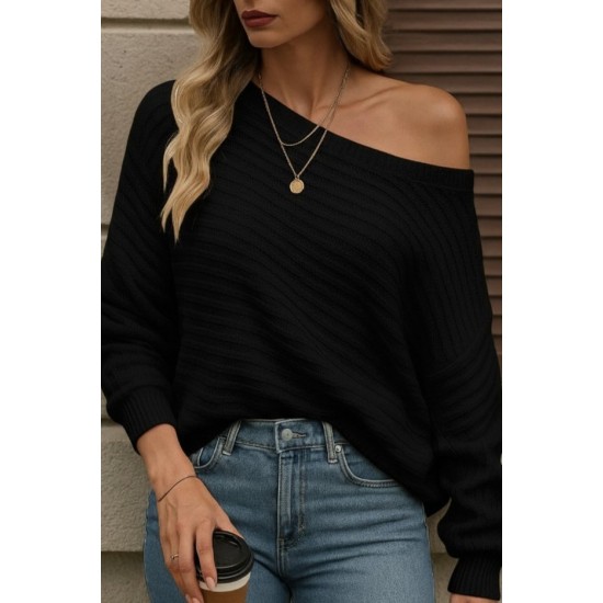Kadın Uzun Kollu Tek Omuzu Açık Triko Bluz, 28728 Kadın Uzun Kollu Tek Omuzu Açık Triko Bluz, 28728