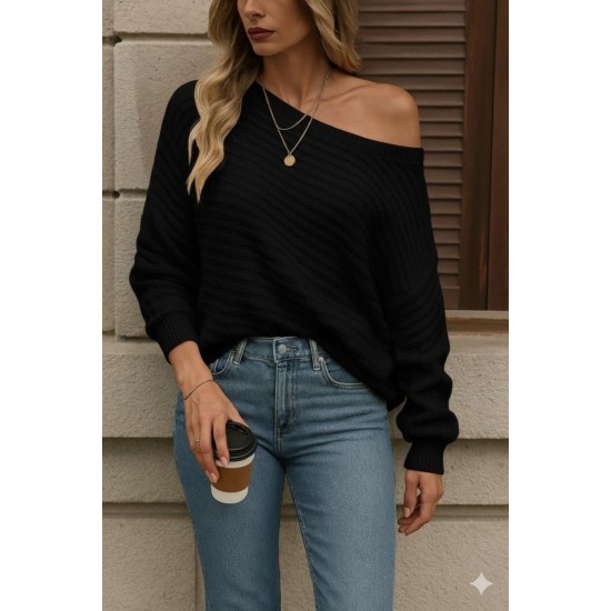 Kadın Uzun Kollu Tek Omuzu Açık Triko Bluz, 28728 Kadın Uzun Kollu Tek Omuzu Açık Triko Bluz, 28728