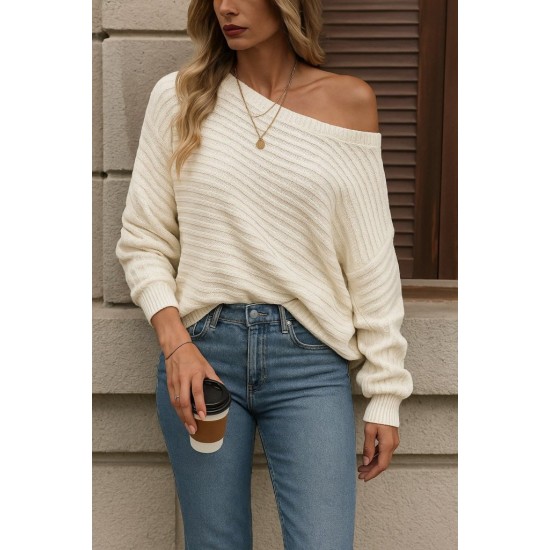 Kadın Uzun Kollu Tek Omuzu Açık Triko Bluz, 28726 Kadın Uzun Kollu Tek Omuzu Açık Triko Bluz, 28726