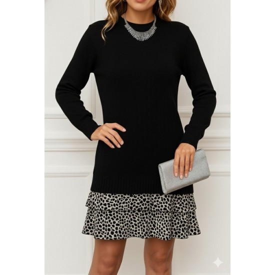 Kadın Uzun Kollu üst şardonlu Kaşkorse Alt Süprem Desenli Elbise, 28724 Kadın Uzun Kollu üst şardonlu Kaşkorse Alt Süprem Desenli Elbise, 28724