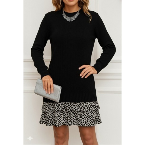 Kadın Uzun Kollu üst şardonlu Kaşkorse Alt Süprem Desenli Elbise, 28724 Kadın Uzun Kollu üst şardonlu Kaşkorse Alt Süprem Desenli Elbise, 28724