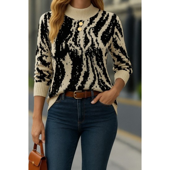 Kadın Uzun Kollu Balıkçı Yaka çok Renkli Triko Bluz , 28719 Kadın Uzun Kollu Balıkçı Yaka çok Renkli Triko Bluz , 28719