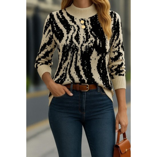 Kadın Uzun Kollu Balıkçı Yaka çok Renkli Triko Bluz , 28719 Kadın Uzun Kollu Balıkçı Yaka çok Renkli Triko Bluz , 28719