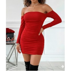 Kadın Uzun Kollu Omuzlardan Açık Takma Kollu Büzgülü Sandy Kısa Elbise , 28737 Kadın Uzun Kollu Omuzlardan Açık Takma Kollu Büzgülü Sandy Kısa Elbise , 28737