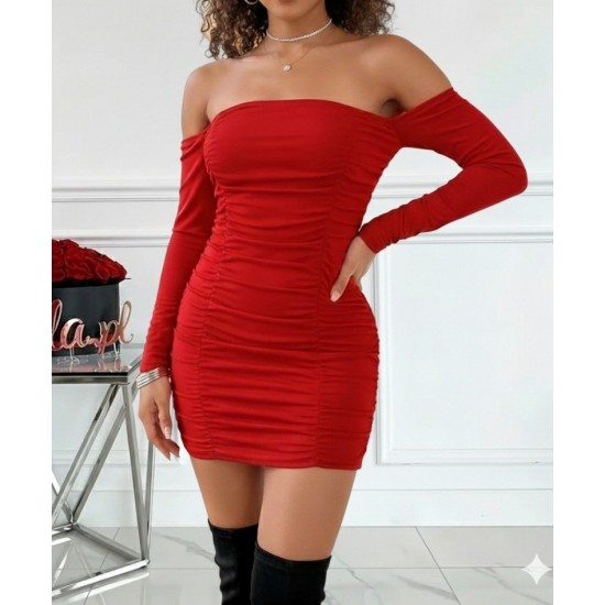 Kadın Uzun Kollu Omuzlardan Açık Takma Kollu Büzgülü Sandy Kısa Elbise , 28737 Kadın Uzun Kollu Omuzlardan Açık Takma Kollu Büzgülü Sandy Kısa Elbise , 28737