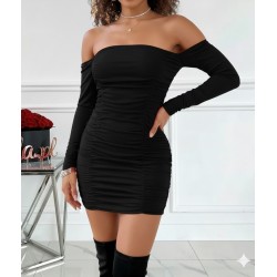 Kadın Uzun Kollu Omuzlardan Açık Takma Kollu Büzgülü Sandy Kısa Elbise , 28736 Kadın Uzun Kollu Omuzlardan Açık Takma Kollu Büzgülü Sandy Kısa Elbise , 28736