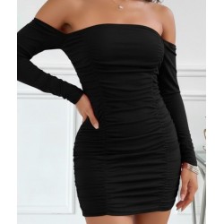 Kadın Uzun Kollu Omuzlardan Açık Takma Kollu Büzgülü Sandy Kısa Elbise , 28736 Kadın Uzun Kollu Omuzlardan Açık Takma Kollu Büzgülü Sandy Kısa Elbise , 28736