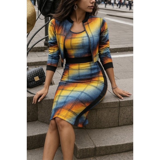 Kadın Uzun Kollu Askılı Yuvarlak Yaka Desenli Dalgıç Bluz Ceket Ve Etek üçlü Takım , 28734 Kadın Uzun Kollu Askılı Yuvarlak Yaka Desenli Dalgıç Bluz Ceket Ve Etek üçlü Takım , 28734