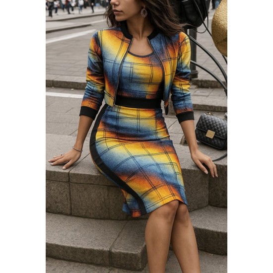 Kadın Uzun Kollu Askılı Yuvarlak Yaka Desenli Dalgıç Bluz Ceket Ve Etek üçlü Takım , 28734 Kadın Uzun Kollu Askılı Yuvarlak Yaka Desenli Dalgıç Bluz Ceket Ve Etek üçlü Takım , 28734