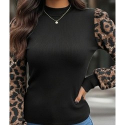 Kadın Uzun Kollu Yarı Balıkçı Yaka Leopar Detaylı Kaşkorse Bluz, 28731 Kadın Uzun Kollu Yarı Balıkçı Yaka Leopar Detaylı Kaşkorse Bluz, 28731