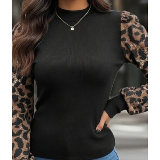 Kadın Uzun Kollu Yarı Balıkçı Yaka Leopar Detaylı Kaşkorse Bluz, 28731 Kadın Uzun Kollu Yarı Balıkçı Yaka Leopar Detaylı Kaşkorse Bluz, 28731
