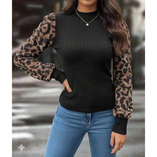 Kadın Uzun Kollu Yarı Balıkçı Yaka Leopar Detaylı Kaşkorse Bluz, 28731 Kadın Uzun Kollu Yarı Balıkçı Yaka Leopar Detaylı Kaşkorse Bluz, 28731