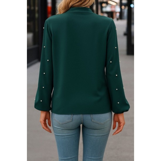 Kadın Uzun Kollu Yakadan Fiyonklu Incili Ithal Krep Bluz, 28740 Kadın Uzun Kollu Yakadan Fiyonklu Incili Ithal Krep Bluz, 28740