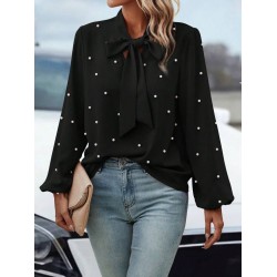 Kadın Uzun Kollu Yakadan Fiyonklu Incili Ithal Krep Bluz, 28739 Kadın Uzun Kollu Yakadan Fiyonklu Incili Ithal Krep Bluz, 28739