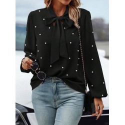 Kadın Uzun Kollu Yakadan Fiyonklu Incili Ithal Krep Bluz, 28739 Kadın Uzun Kollu Yakadan Fiyonklu Incili Ithal Krep Bluz, 28739