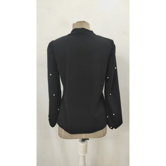 Kadın Uzun Kollu Yakadan Fiyonklu Incili Ithal Krep Bluz, 28739 Kadın Uzun Kollu Yakadan Fiyonklu Incili Ithal Krep Bluz, 28739