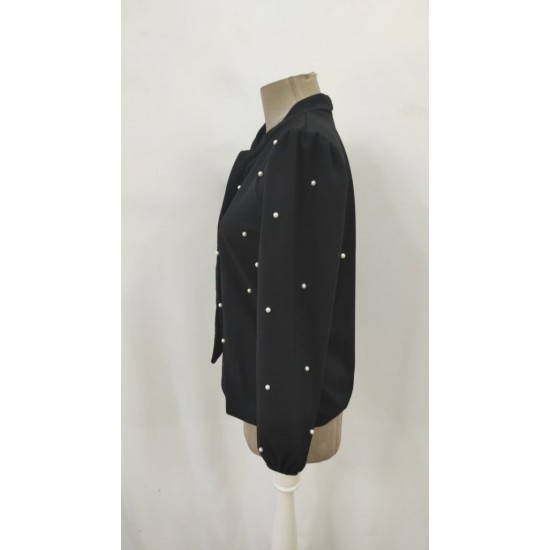 Kadın Uzun Kollu Yakadan Fiyonklu Incili Ithal Krep Bluz, 28739 Kadın Uzun Kollu Yakadan Fiyonklu Incili Ithal Krep Bluz, 28739