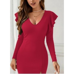 Kadın Uzun Kollu V Yakalı Yandan Yırtmaçlı Midi Ithal Krep Elbise, 28745 Kadın Uzun Kollu V Yakalı Yandan Yırtmaçlı Midi Ithal Krep Elbise, 28745