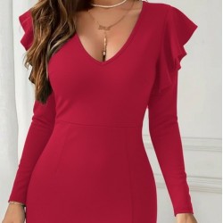 Kadın Uzun Kollu V Yakalı Yandan Yırtmaçlı Midi Ithal Krep Elbise, 28745 Kadın Uzun Kollu V Yakalı Yandan Yırtmaçlı Midi Ithal Krep Elbise, 28745