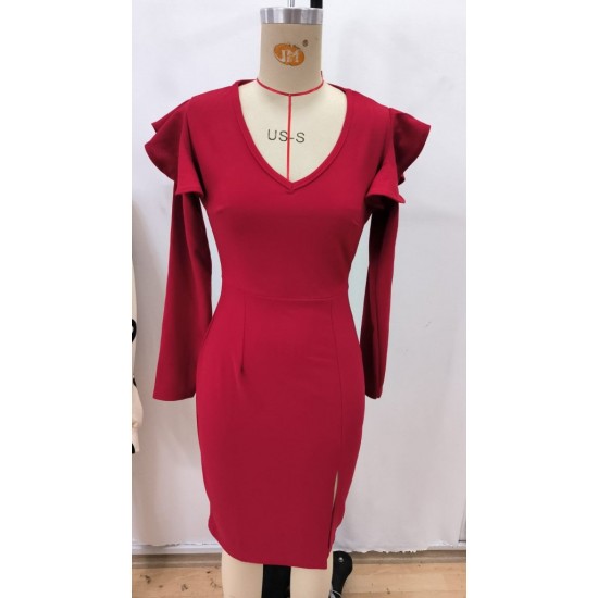 Kadın Uzun Kollu V Yakalı Yandan Yırtmaçlı Midi Ithal Krep Elbise, 28745 Kadın Uzun Kollu V Yakalı Yandan Yırtmaçlı Midi Ithal Krep Elbise, 28745