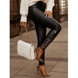 Kadın Yüksek Bel Yandan Yırtmaçlı Dantel Detaylı Deri Tayt, 28747 Kadın Yüksek Bel Yandan Yırtmaçlı Dantel Detaylı Deri Tayt, 28747