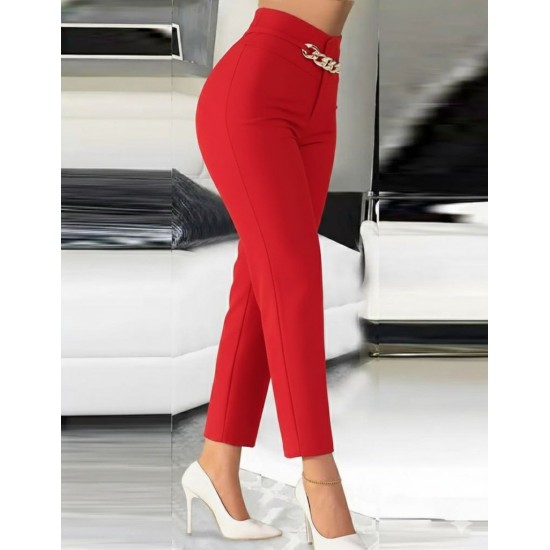 Kadın Yüksek Bel önden Zincir Detaylı Ithal Krep Pantolon , 28751 Kadın Yüksek Bel önden Zincir Detaylı Ithal Krep Pantolon , 28751