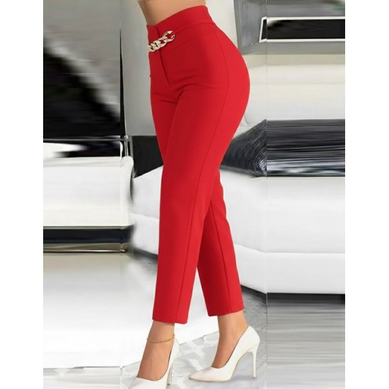 Kadın Yüksek Bel önden Zincir Detaylı Ithal Krep Pantolon , 28751 Kadın Yüksek Bel önden Zincir Detaylı Ithal Krep Pantolon , 28751