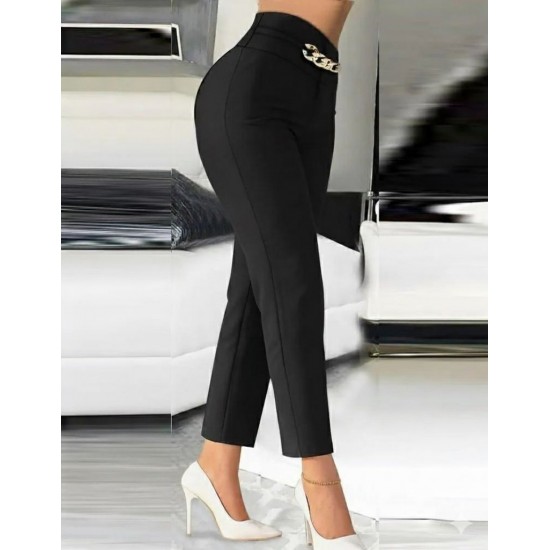 Kadın Yüksek Bel önden Zincir Detaylı Ithal Krep Pantolon , 28750 Kadın Yüksek Bel önden Zincir Detaylı Ithal Krep Pantolon , 28750