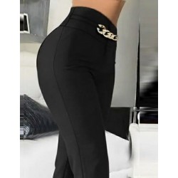 Kadın Yüksek Bel önden Zincir Detaylı Ithal Krep Pantolon , 28750 Kadın Yüksek Bel önden Zincir Detaylı Ithal Krep Pantolon , 28750