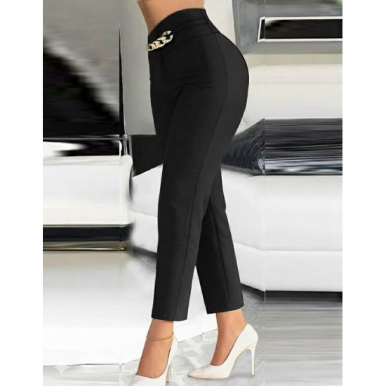 Kadın Yüksek Bel önden Zincir Detaylı Ithal Krep Pantolon , 28750 Kadın Yüksek Bel önden Zincir Detaylı Ithal Krep Pantolon , 28750