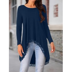 Kadın Uzun Kollu Bisiklet Yaka Asimetrik Kesim Detaylı Dantelli Viskon Bluz, 28759 Kadın Uzun Kollu Bisiklet Yaka Asimetrik Kesim Detaylı Dantelli Viskon Bluz, 28759