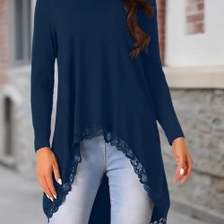 Kadın Uzun Kollu Bisiklet Yaka Asimetrik Kesim Detaylı Dantelli Viskon Bluz, 28759 Kadın Uzun Kollu Bisiklet Yaka Asimetrik Kesim Detaylı Dantelli Viskon Bluz, 28759