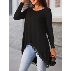 Kadın Uzun Kollu Bisiklet Yaka Asimetrik Kesim Detaylı Dantelli Viskon Bluz, 28758 Kadın Uzun Kollu Bisiklet Yaka Asimetrik Kesim Detaylı Dantelli Viskon Bluz, 28758