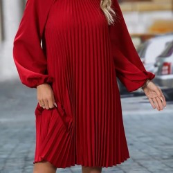 Kadın Uzun Kollu Yuvarlak Yaka Pileli Salaş Mini Ithal Krep Elbise, 28757 Kadın Uzun Kollu Yuvarlak Yaka Pileli Salaş Mini Ithal Krep Elbise, 28757